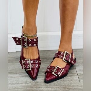 NWT Wine Buckle it Up Slingback Flats, Size 10.